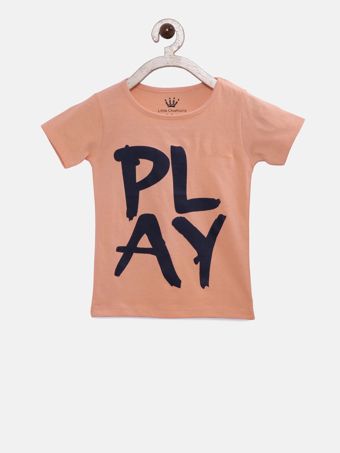 

Little Chieftains Girls Peach-Coloured Printed Round Neck T-shirt