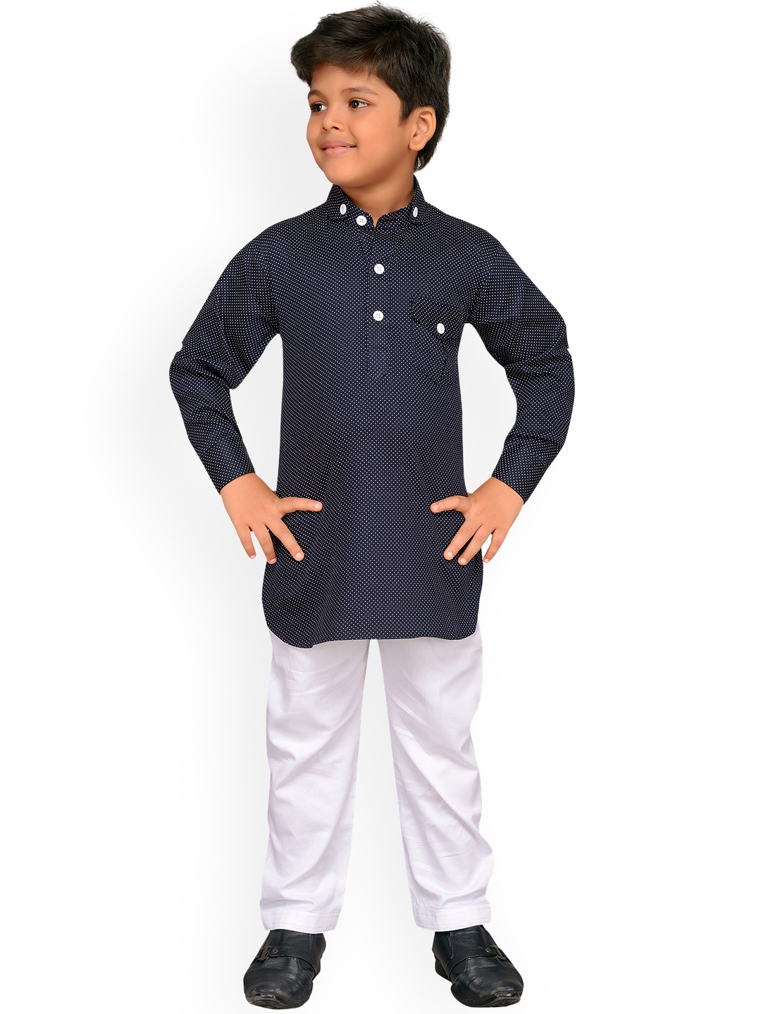 

Aj DEZInES Boys Navy Blue & White Printed Kurta with Salwar