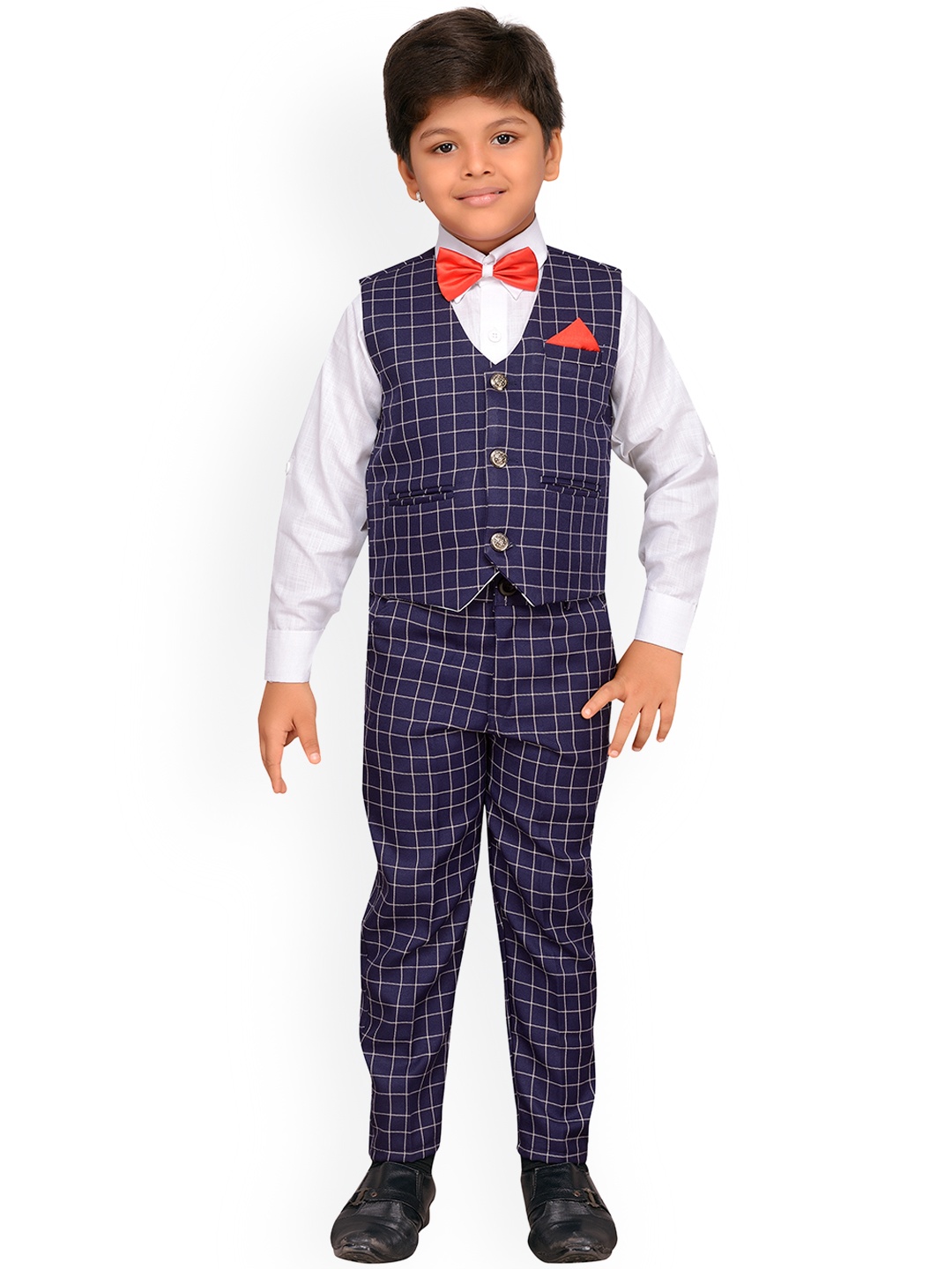 

Aj DEZInES Boys Navy Blue & White Checked Shirt with Trousers