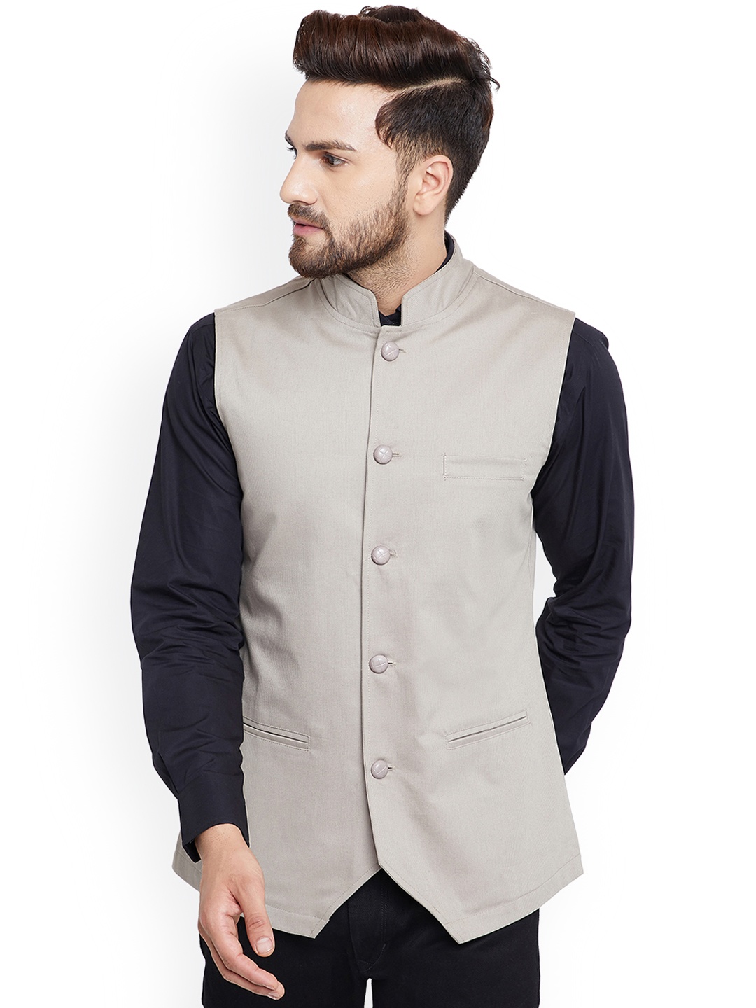 

Hypernation Men Beige Solid Pure Cotton Waistcoat
