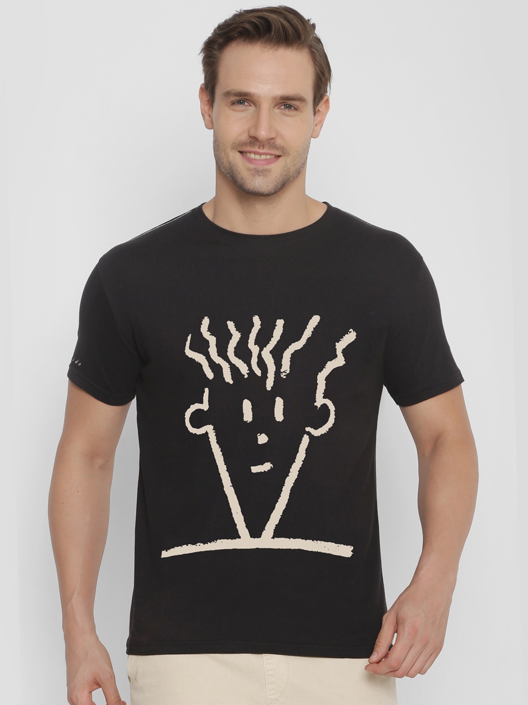 

FIDO DIDO Men Black Printed Round Neck T-shirt