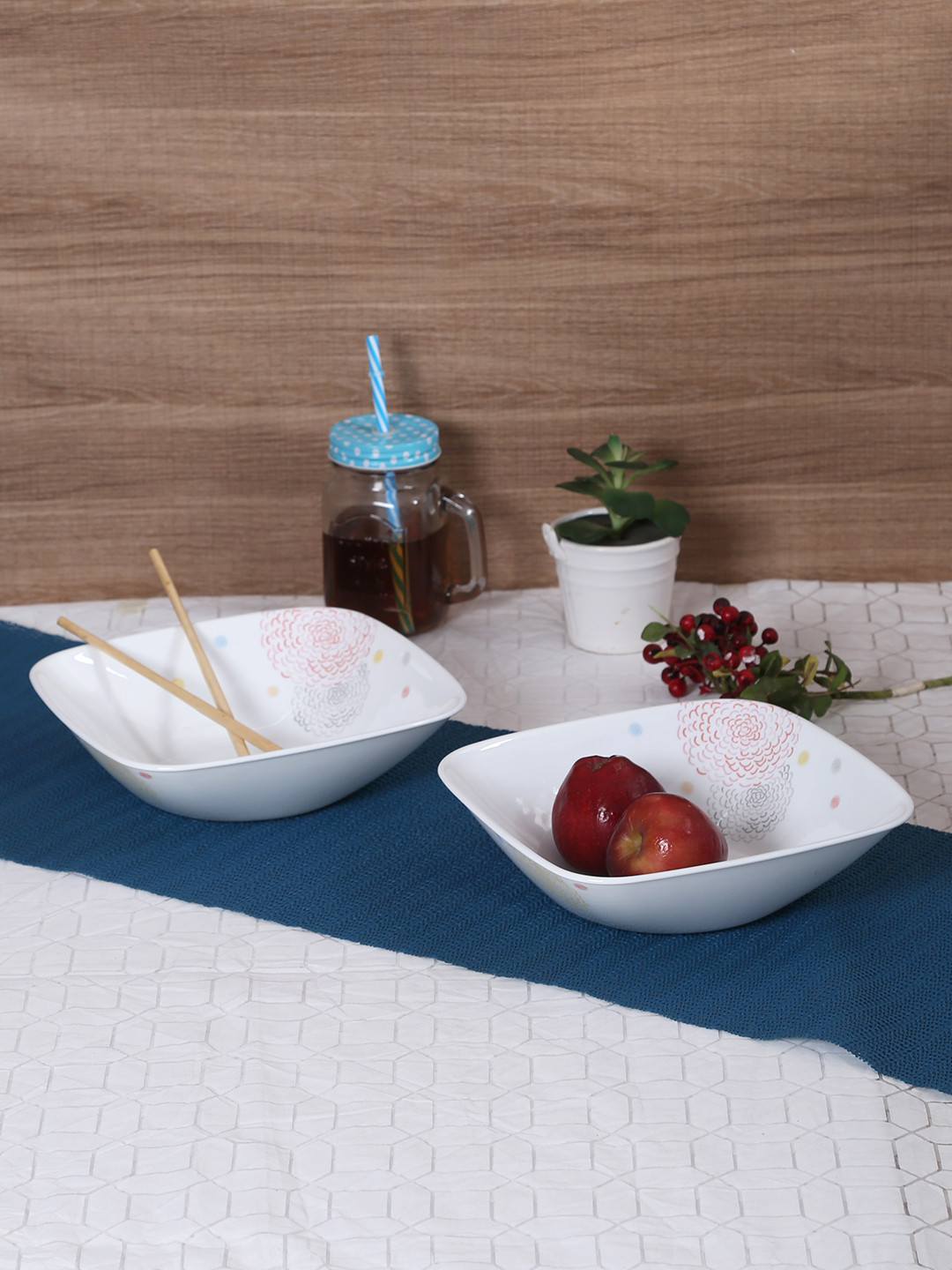 

Corelle White & Orange Set Of 3 Printed Bowls