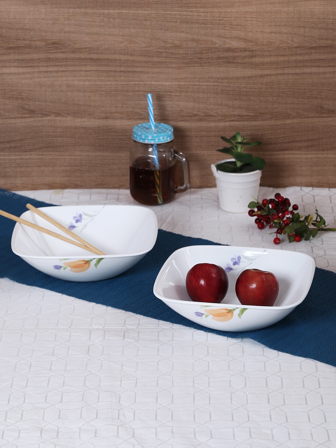 

Corelle White & Orange Set Of 3 Printed Bowls