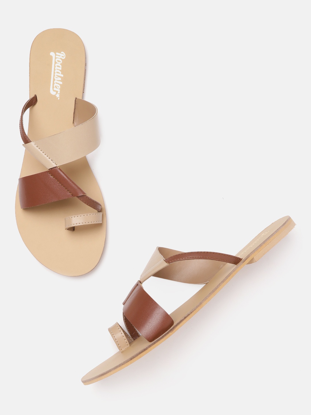 

Roadster Women Beige & Brown Colourblocked One Toe Flats