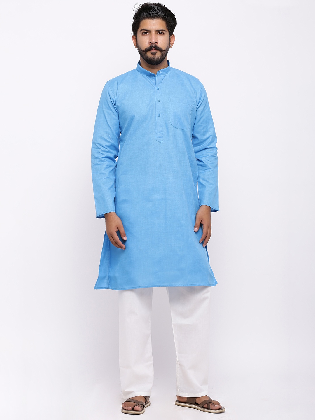 

Nation Polo Club Men Blue & White Solid Kurta with Pyjamas
