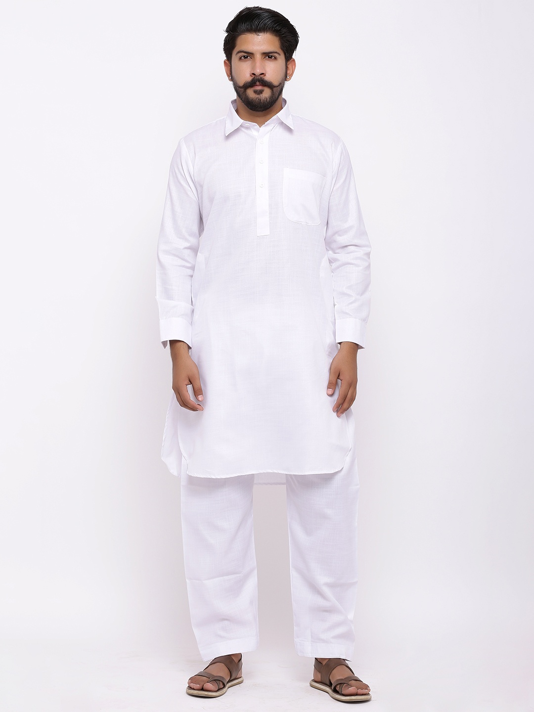 

Nation Polo Club Men White Solid Kurta with Pyjamas