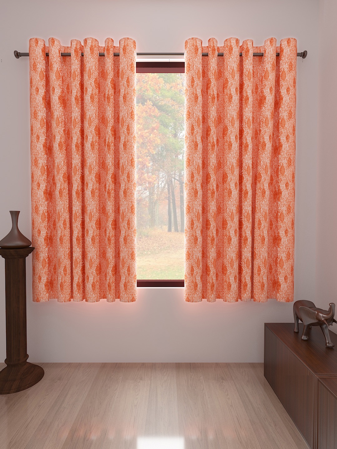 

Athome by Nilkamal Set of 2 Orange & Grey Set of Single Window Curtains