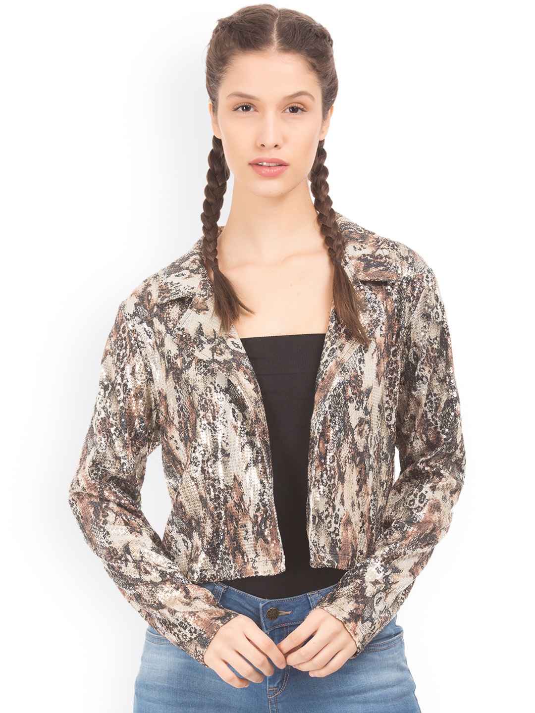 

Ed Hardy Women Beige Printed Bomber