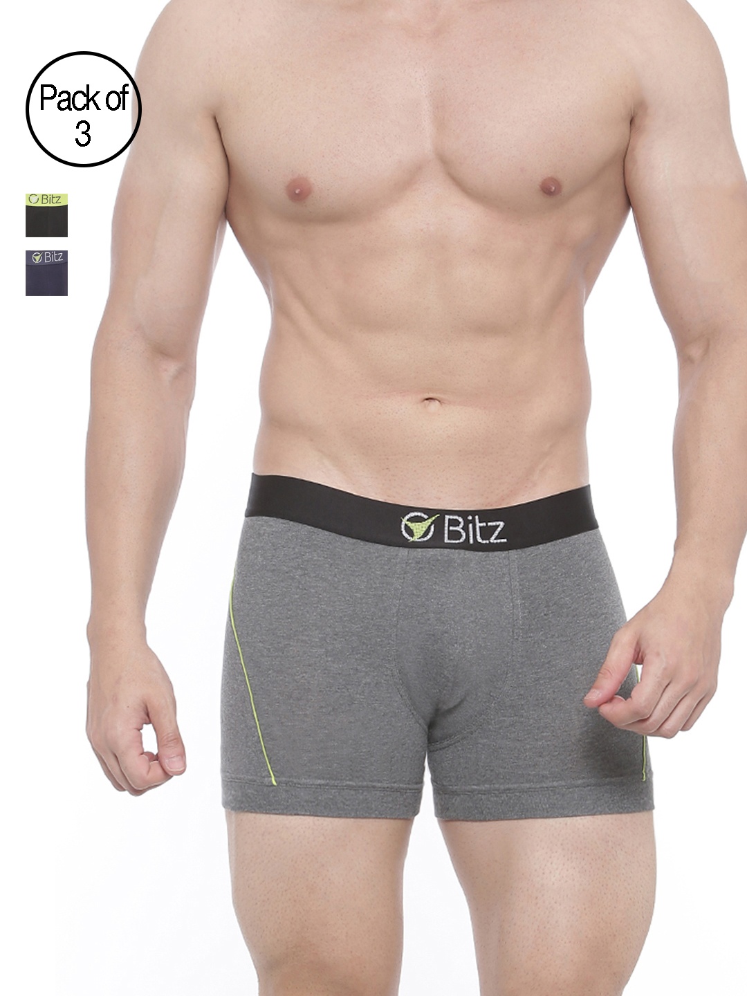

Bitz Men Pack of 3 Solid Trunks EEC010, Grey
