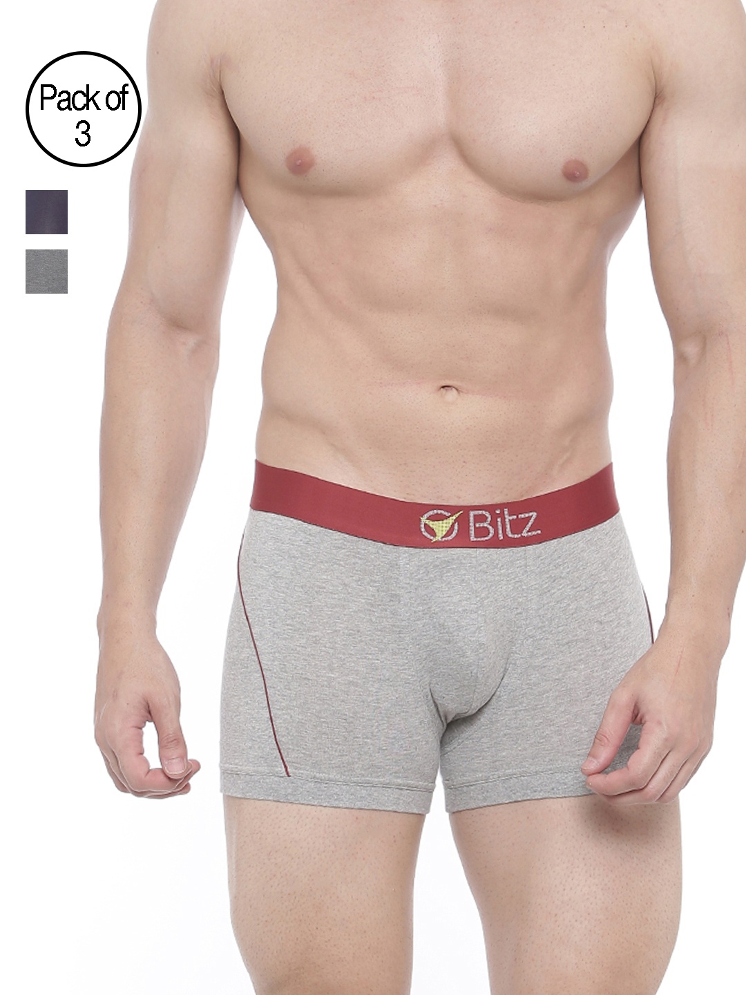 

Bitz Men Pack of 3 Solid Trunks EEC012, Grey