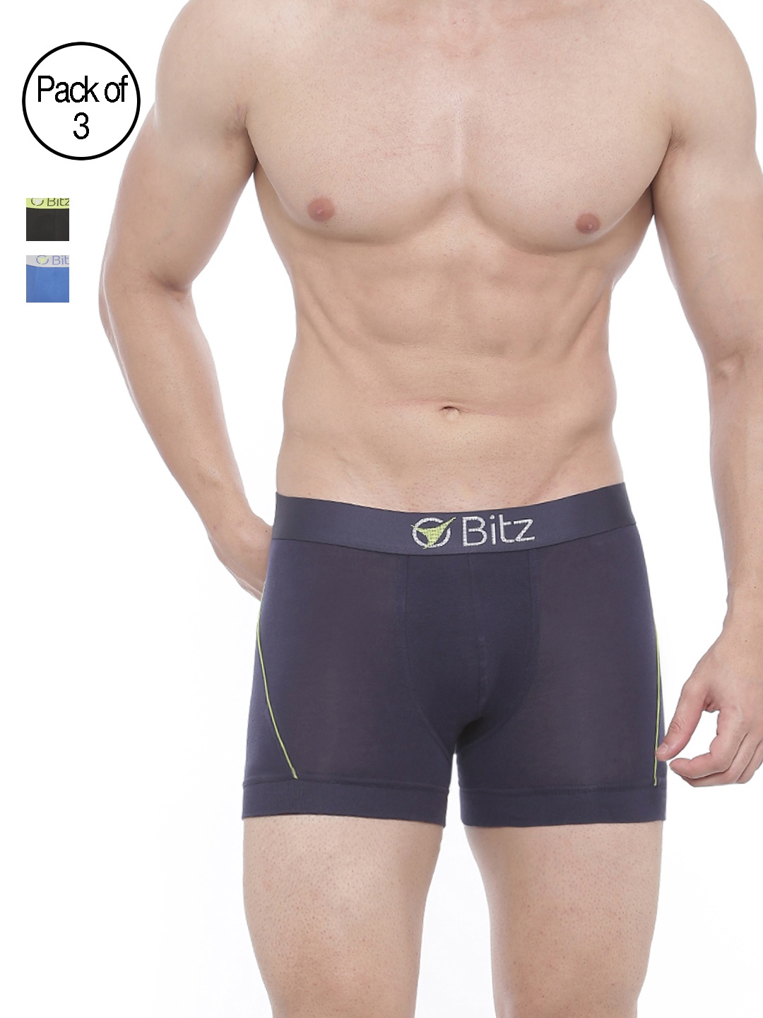 

Bitz Men Pack of 3 Solid Trunks EEC012, Blue