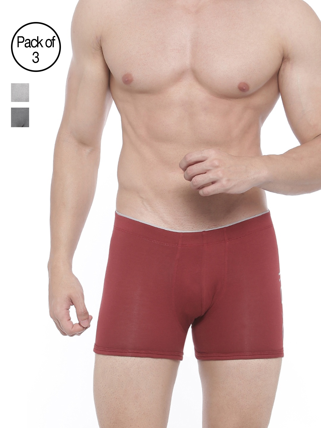 

Bitz Men Pack of 3 Solid Trunks EEC010, Red