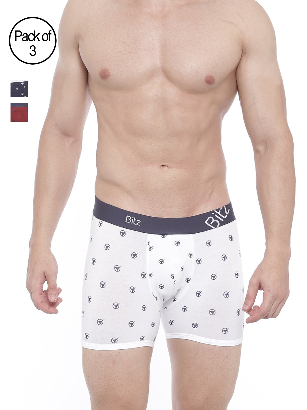 

Bitz Men Pack of 3 Printed Trunks EEC015, White