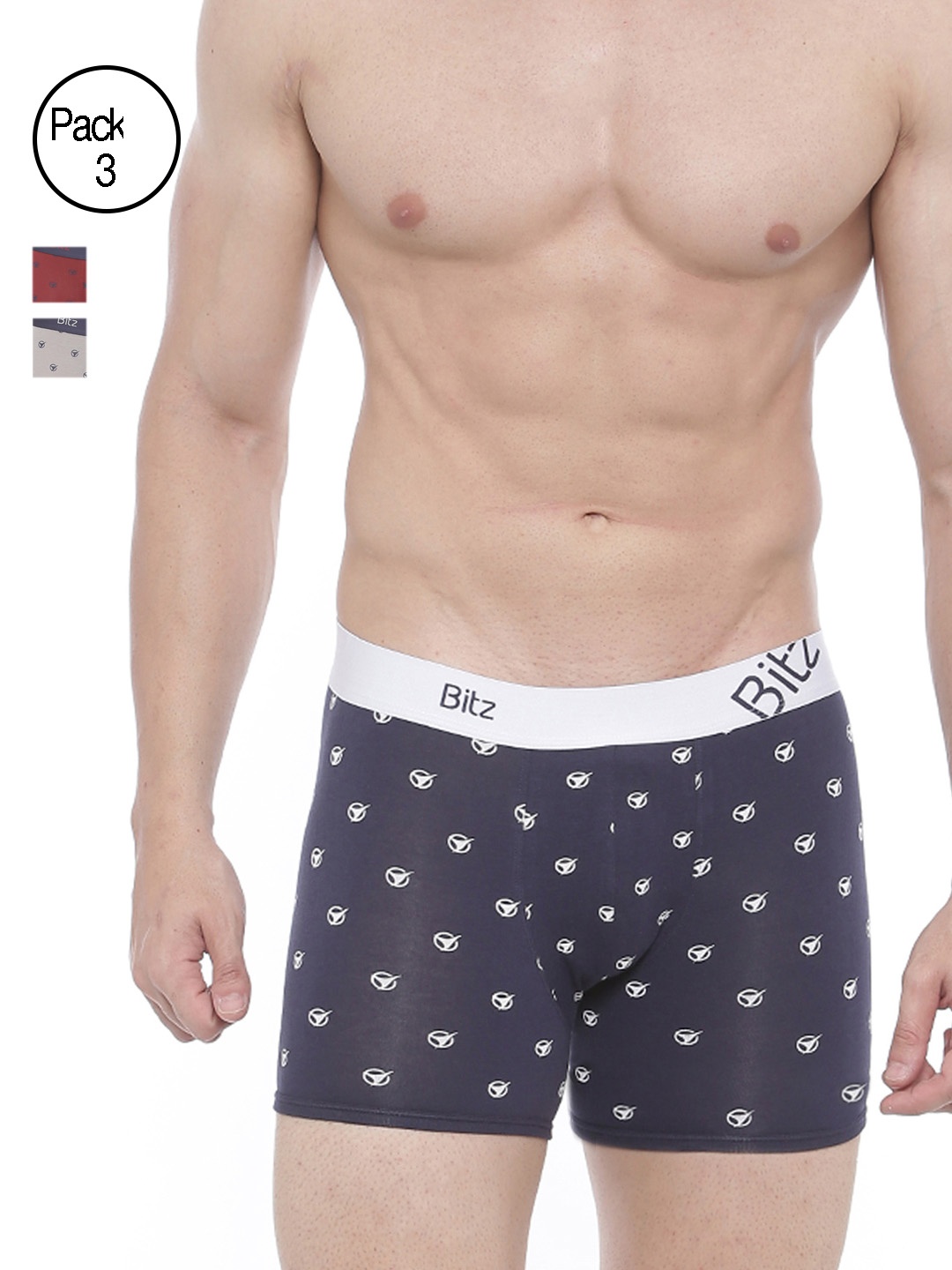 

Bitz Men Pack of 3 Printed Trunks EEC015, Blue