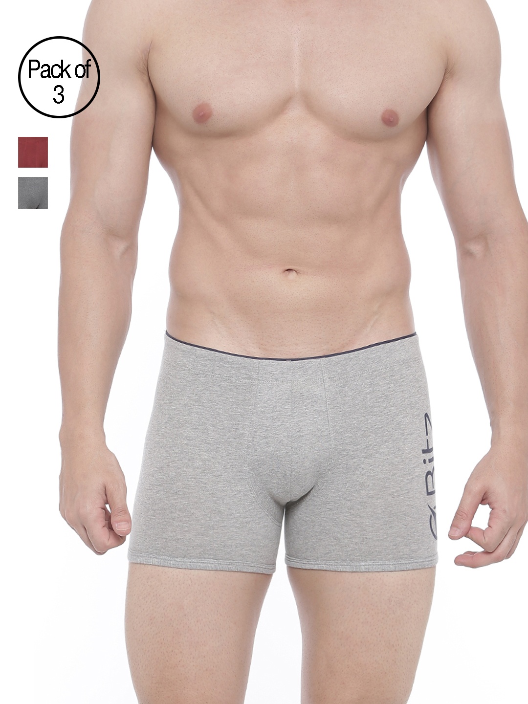 

Bitz Men Pack of 3 Solid Trunks EEC010, Red