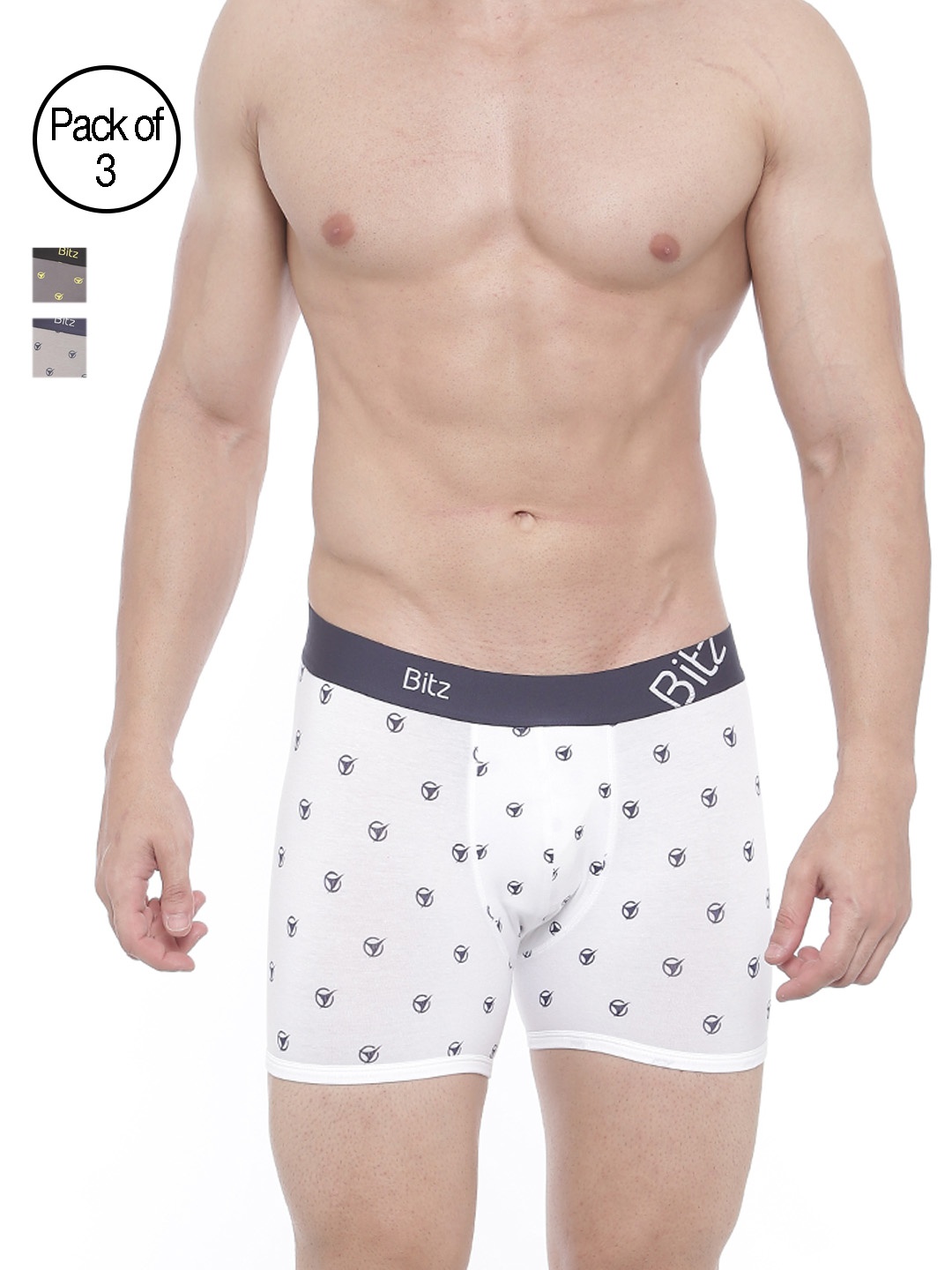 

Bitz Men Pack of 3 Printed Trunks EEC015, White