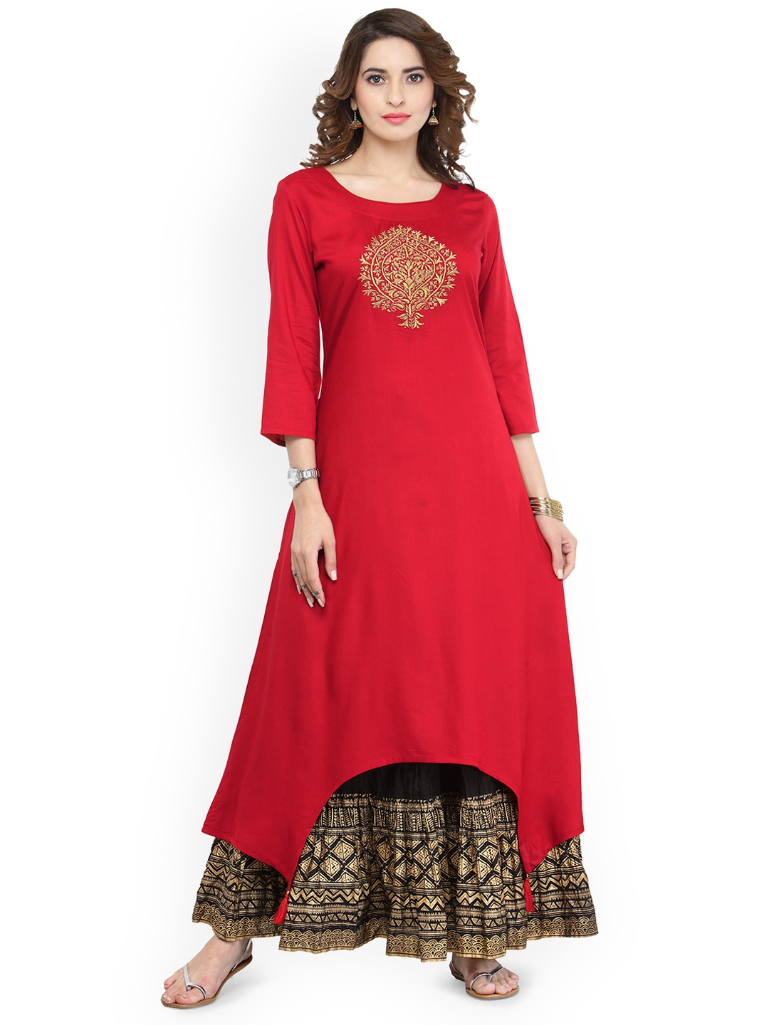 

Varanga Women Red & Black Solid Kurta with Skirt