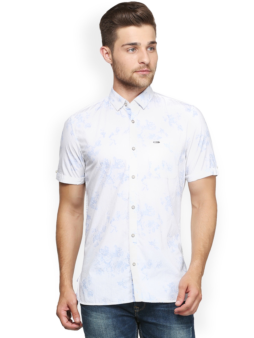 

Peter England Casuals Men White Slim Fit Printed Casual Shirt