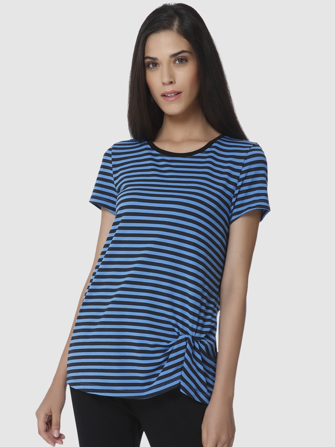 

Vero Moda Women Blue & Black Striped Top