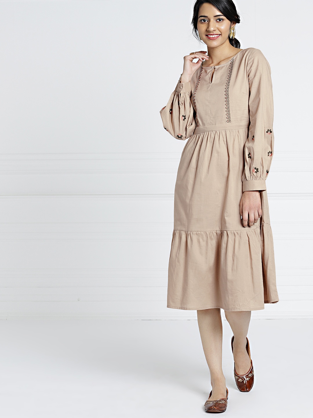 

all about you Women Beige Solid A-Line Dress