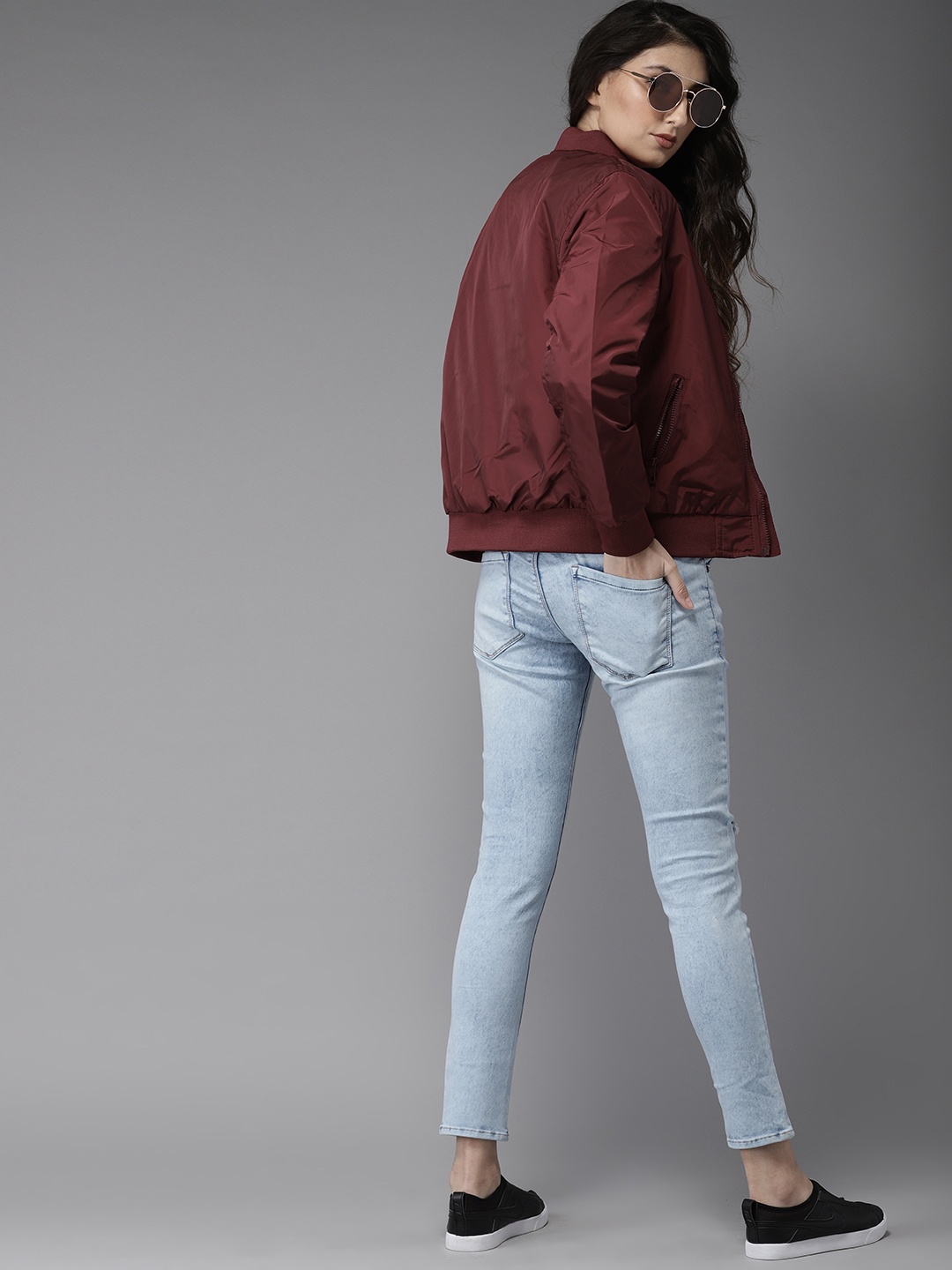 

HERE&NOW Women Maroon Solid Bomber