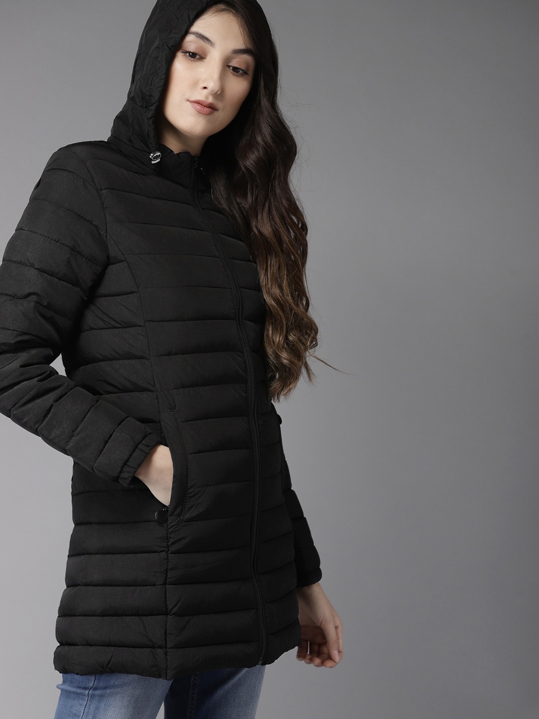 

HERE&NOW Women Black Solid Padded Jacket