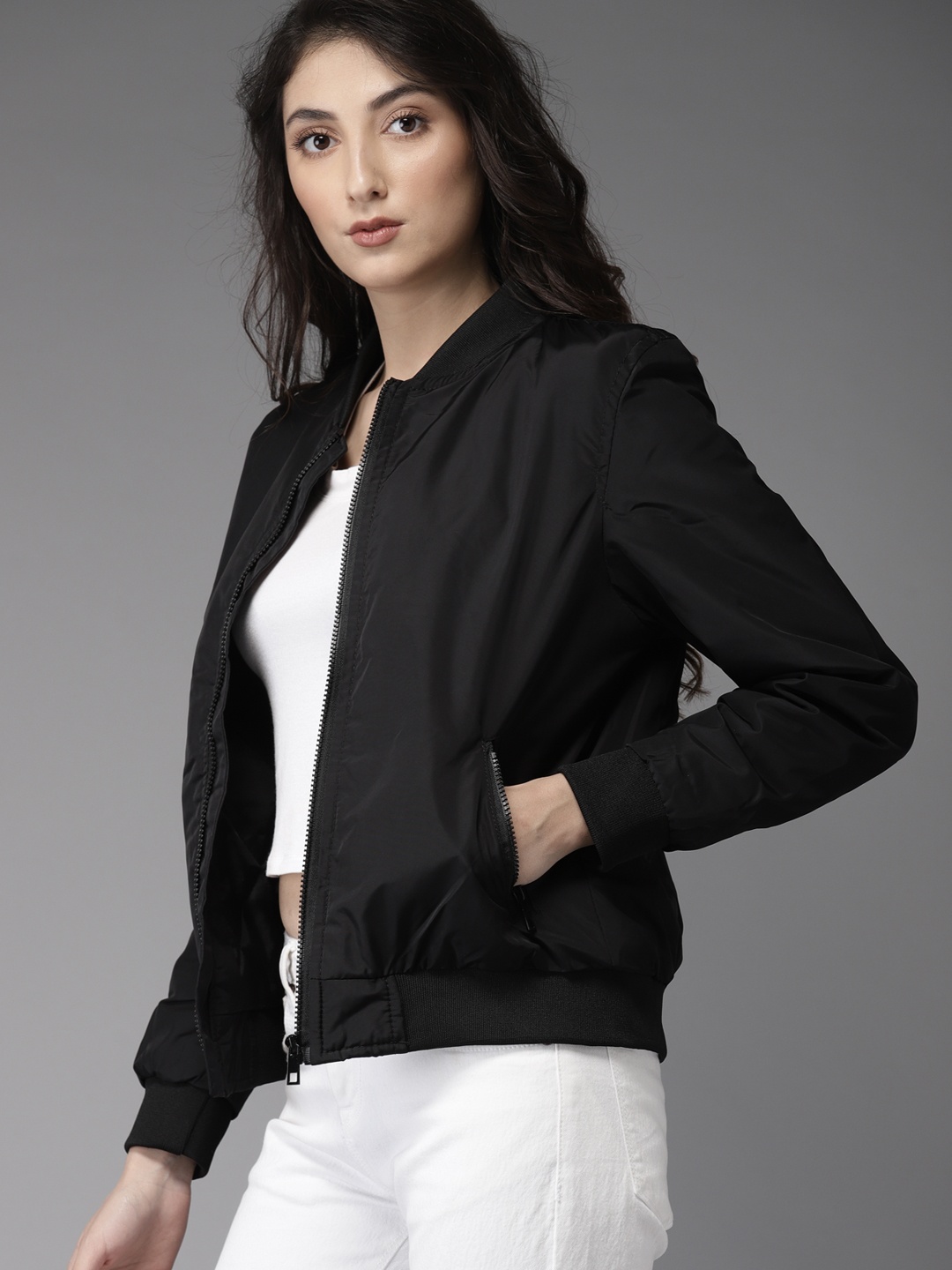 

HERE&NOW Women Black Solid Bomber