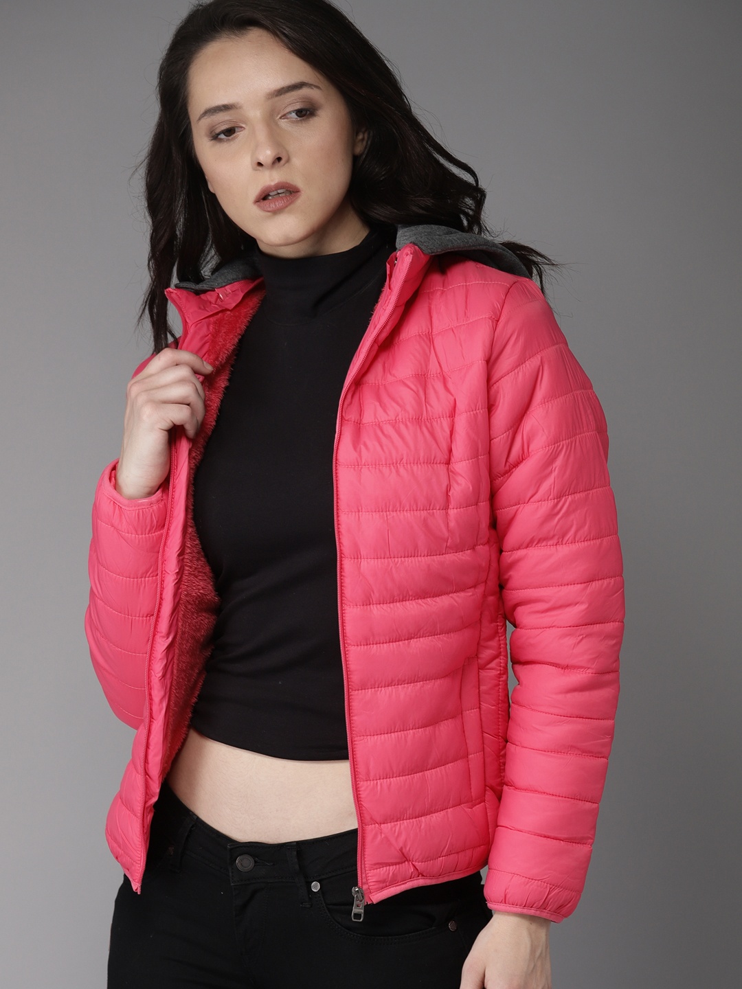 

HERE&NOW Women Pink Solid Padded Jacket