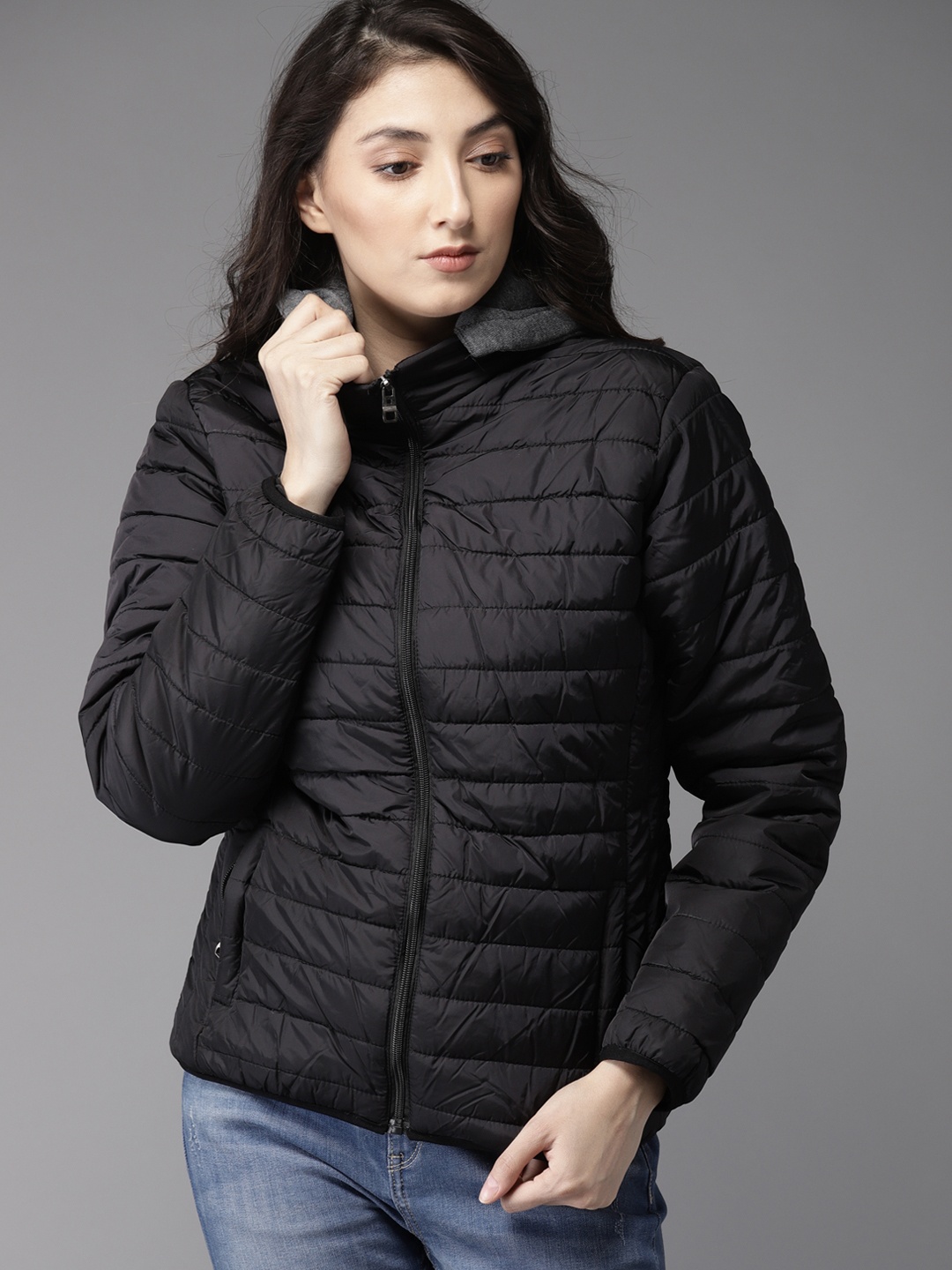 

HERE&NOW Women Black Solid Padded Jacket