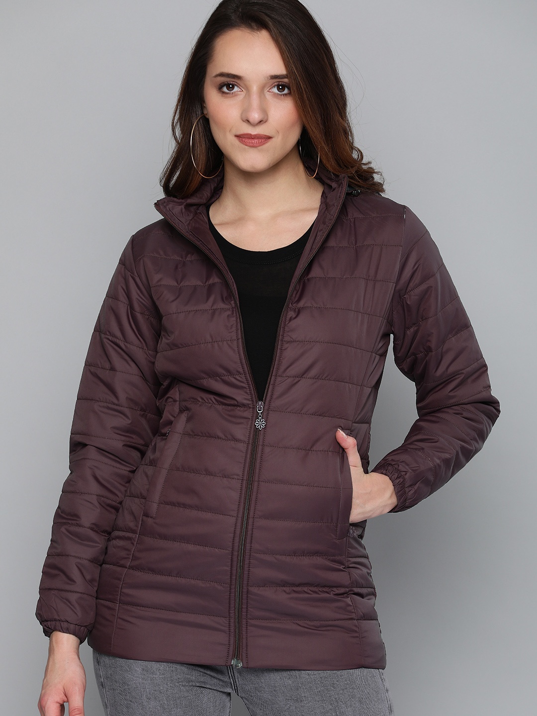 

HERE&NOW Women Burgundy Solid Puffer Jacket