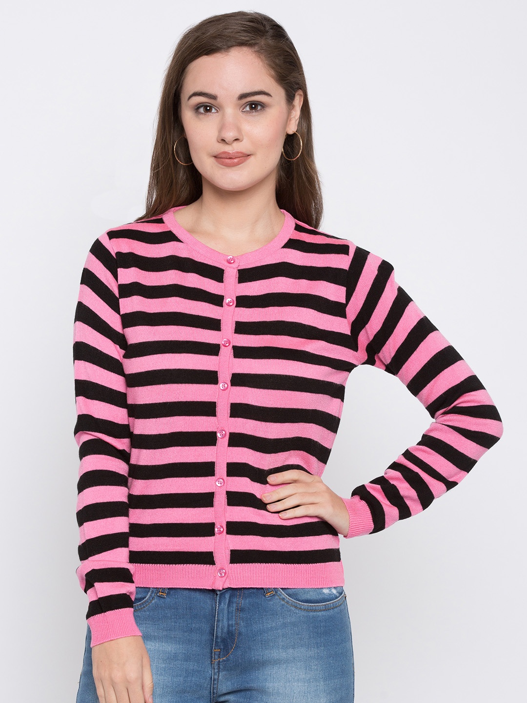 

Globus Women Black & Pink Striped Cardigan