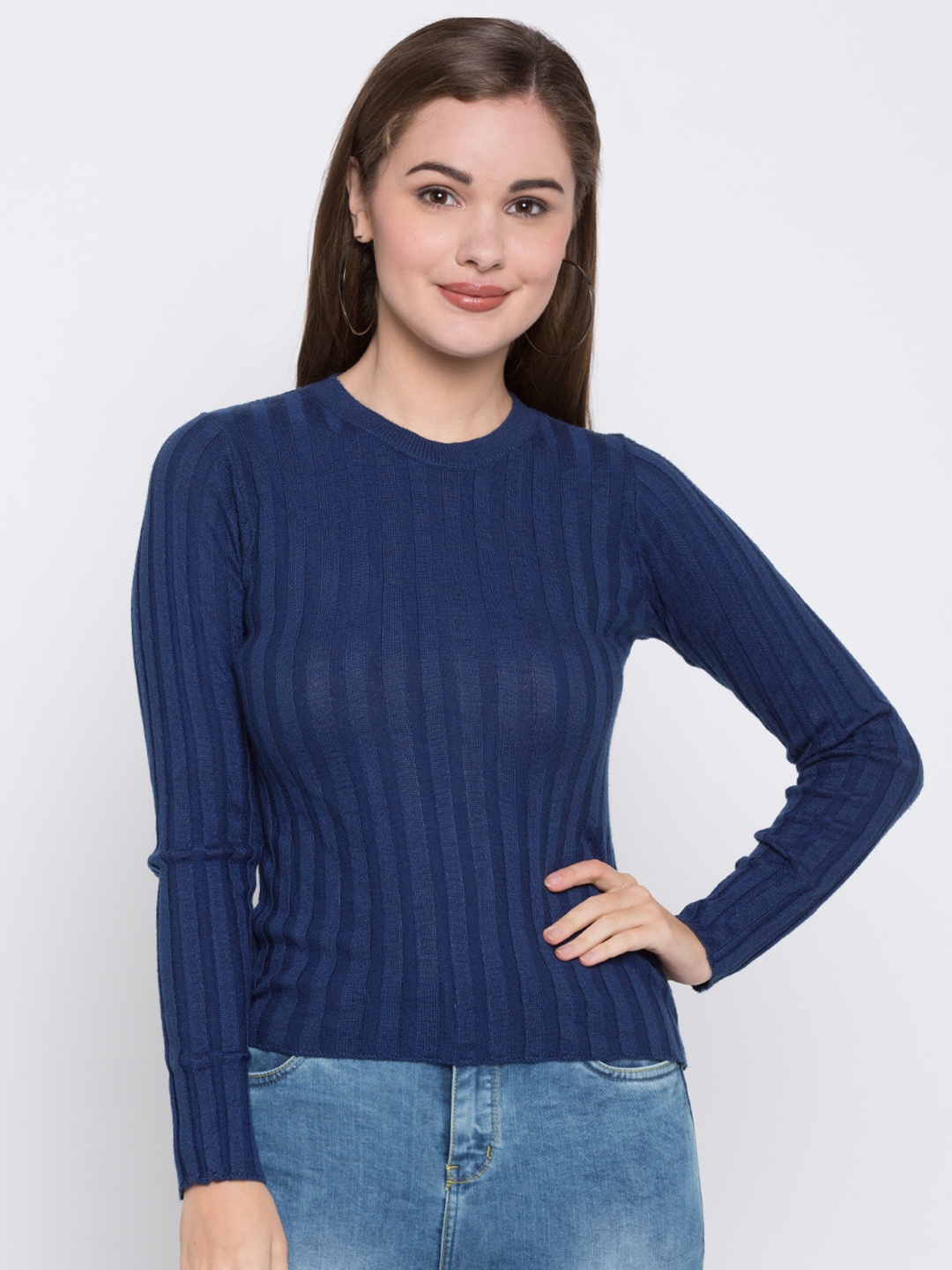 

Globus Women Blue Self Design Fitted Top