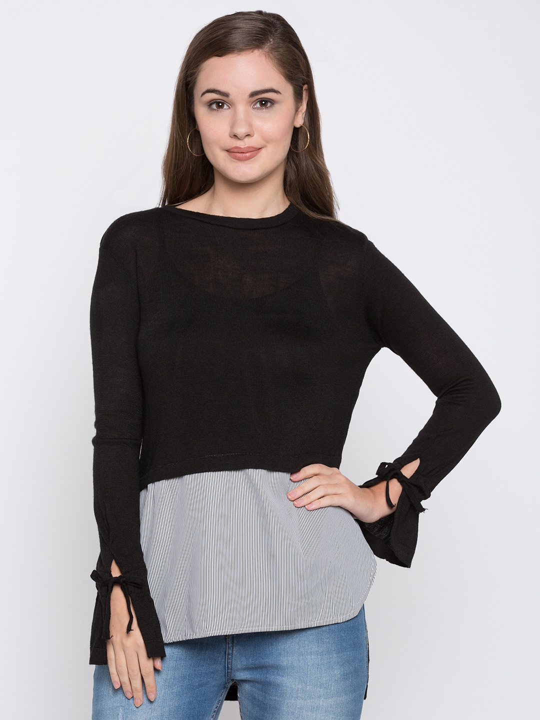 

Globus Women Black Striped Peplum Top