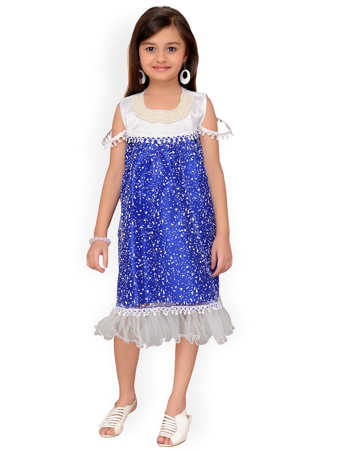 

ADIVA Girls Blue Self Design A-Line Dress