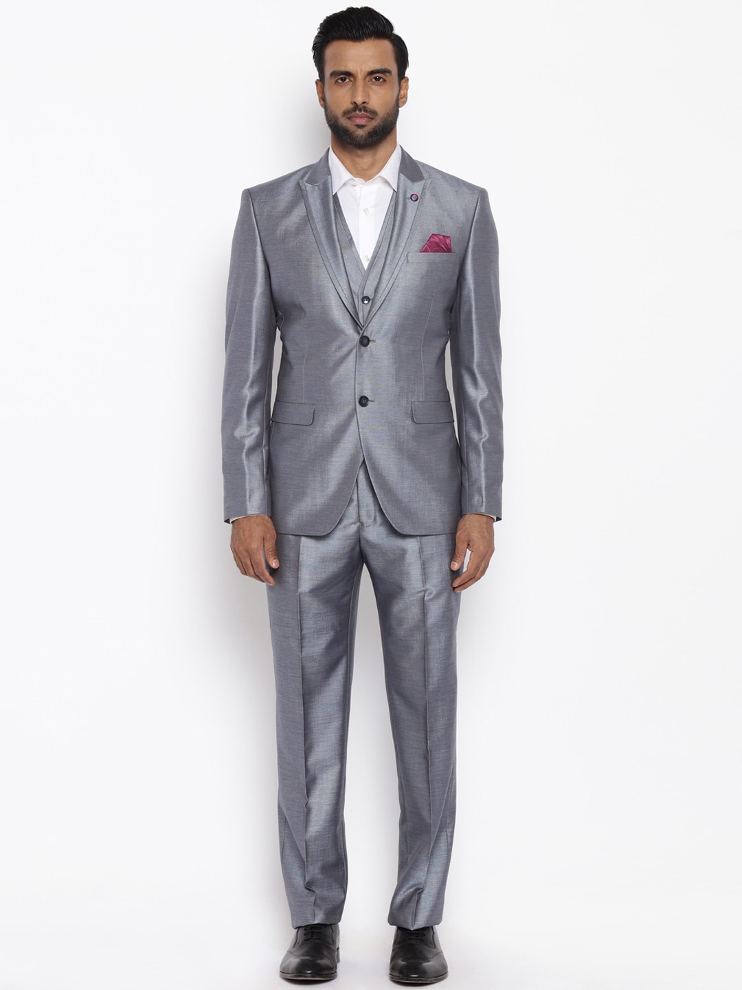 

Park Avenue Grey Self-Design Single-Breasted Super Slim Fit Formal Suit