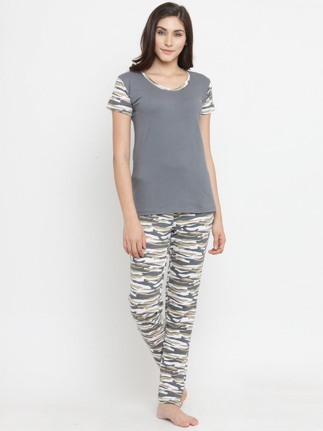 

Claura Women Grey & White Solid Night Suit cot-93-grey-LT