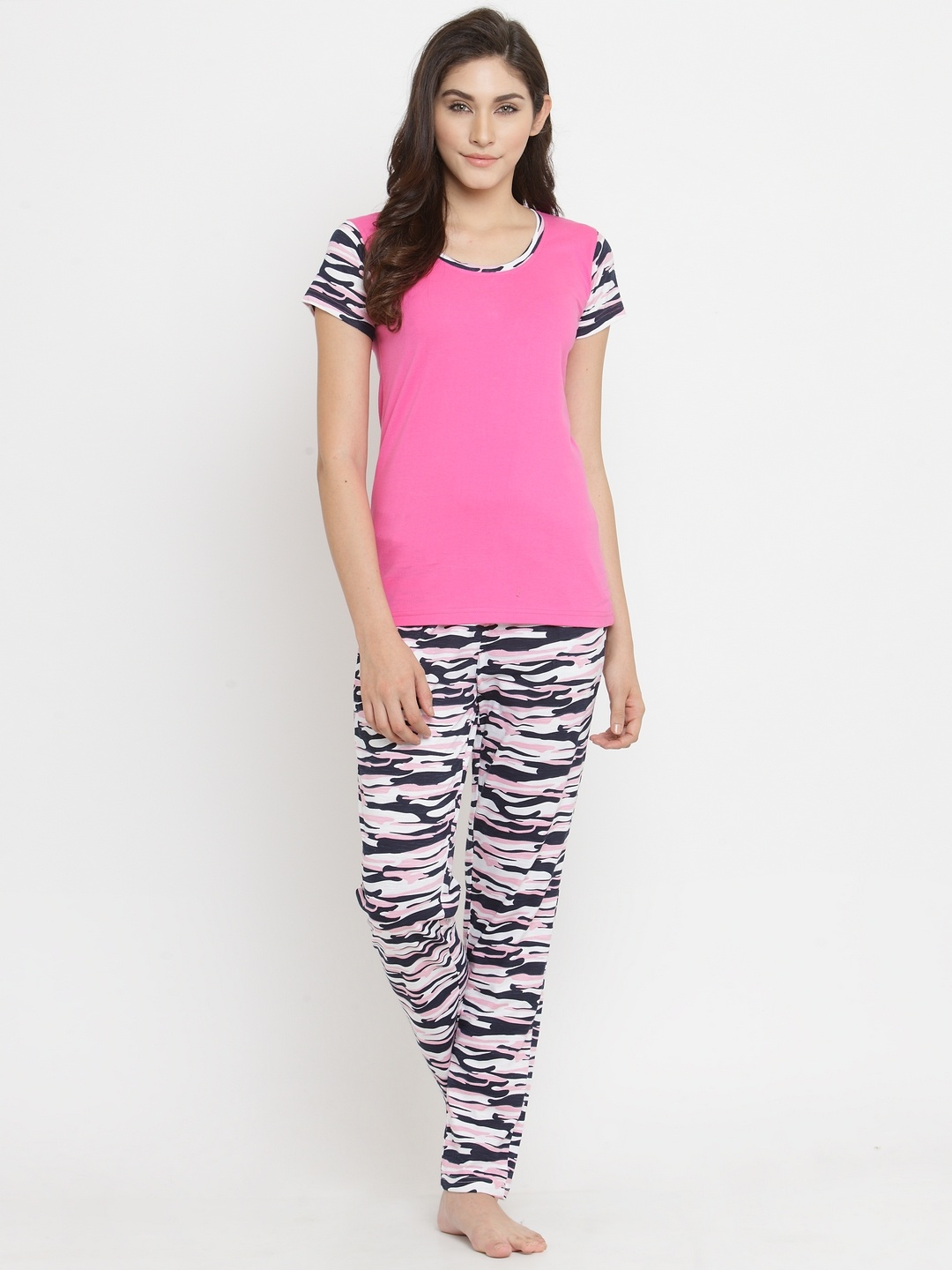 

Claura Women Pink & White Solid Night Suit cot-93