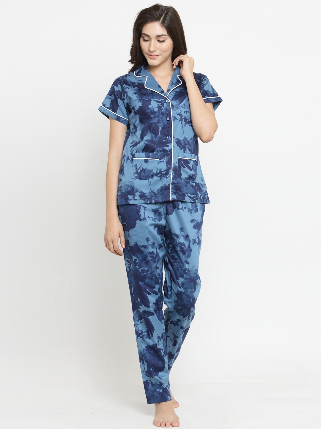 

Claura Women Blue Floral Print Night Suit cot-94
