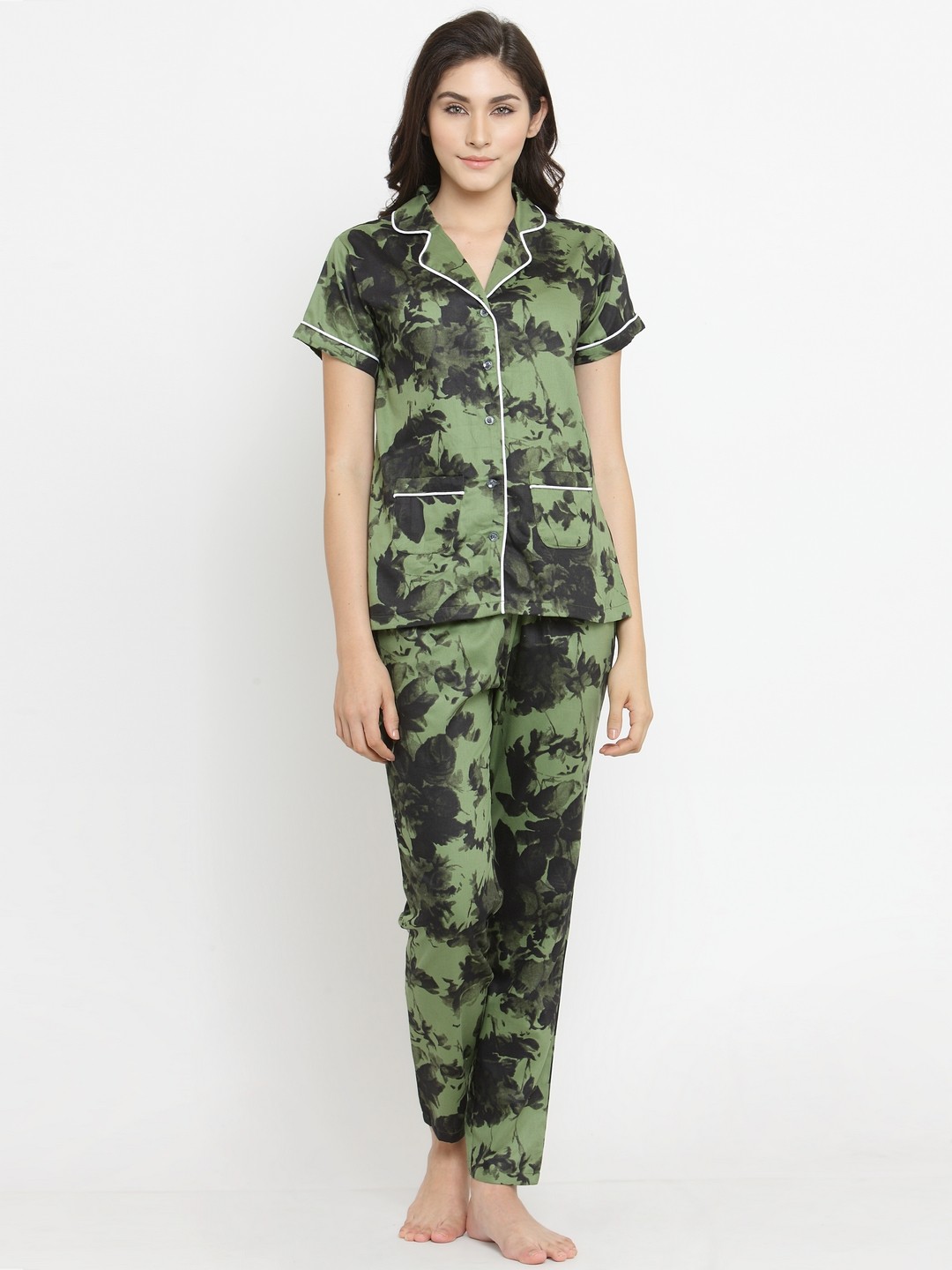 

Claura Women Green Floral Print Night Suit cot-94