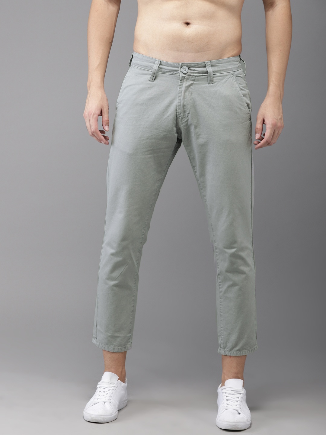 

HERE&NOW Men Grey Slim Fit Solid Cropped Chinos