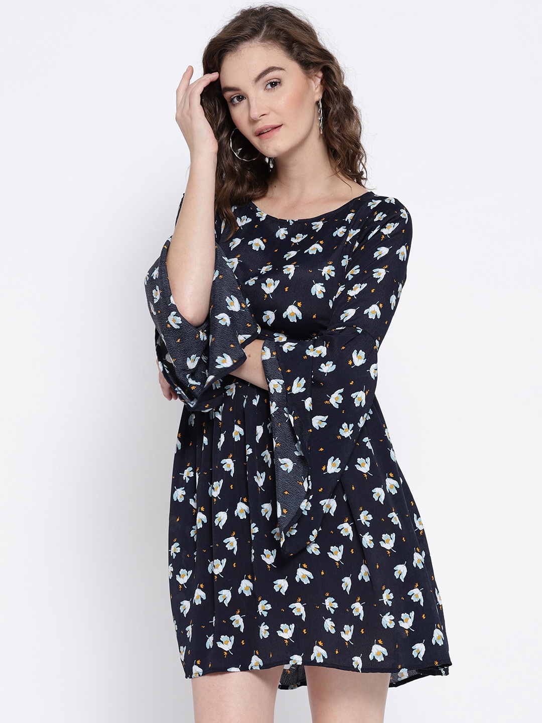 

Berrylush Women Navy Blue Printed Fit and Flare Dress