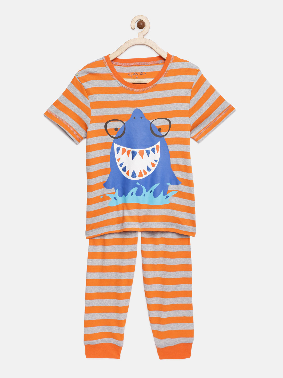 

mackly Boys Orange & Grey Striped Night suit
