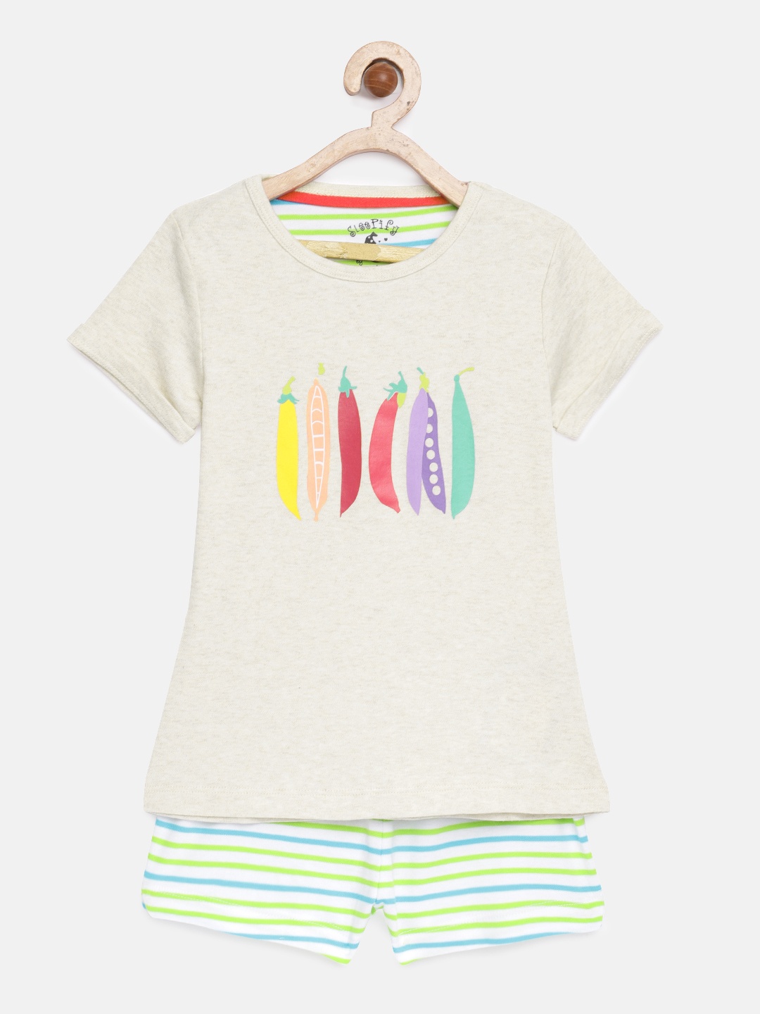 

mackly Girls Beige & Green Printed Night suit