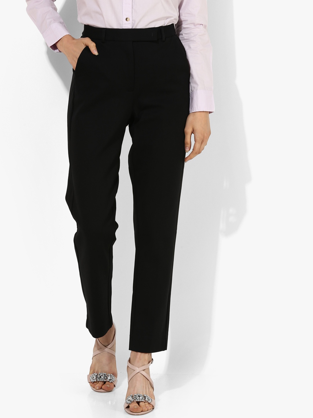

Marks & Spencer Women Black Solid Slim Fit Regular Trousers