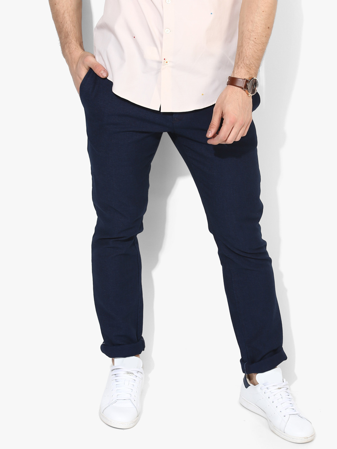 

Tommy Hilfiger Men Navy Blue Slim Fit Self Design Chinos