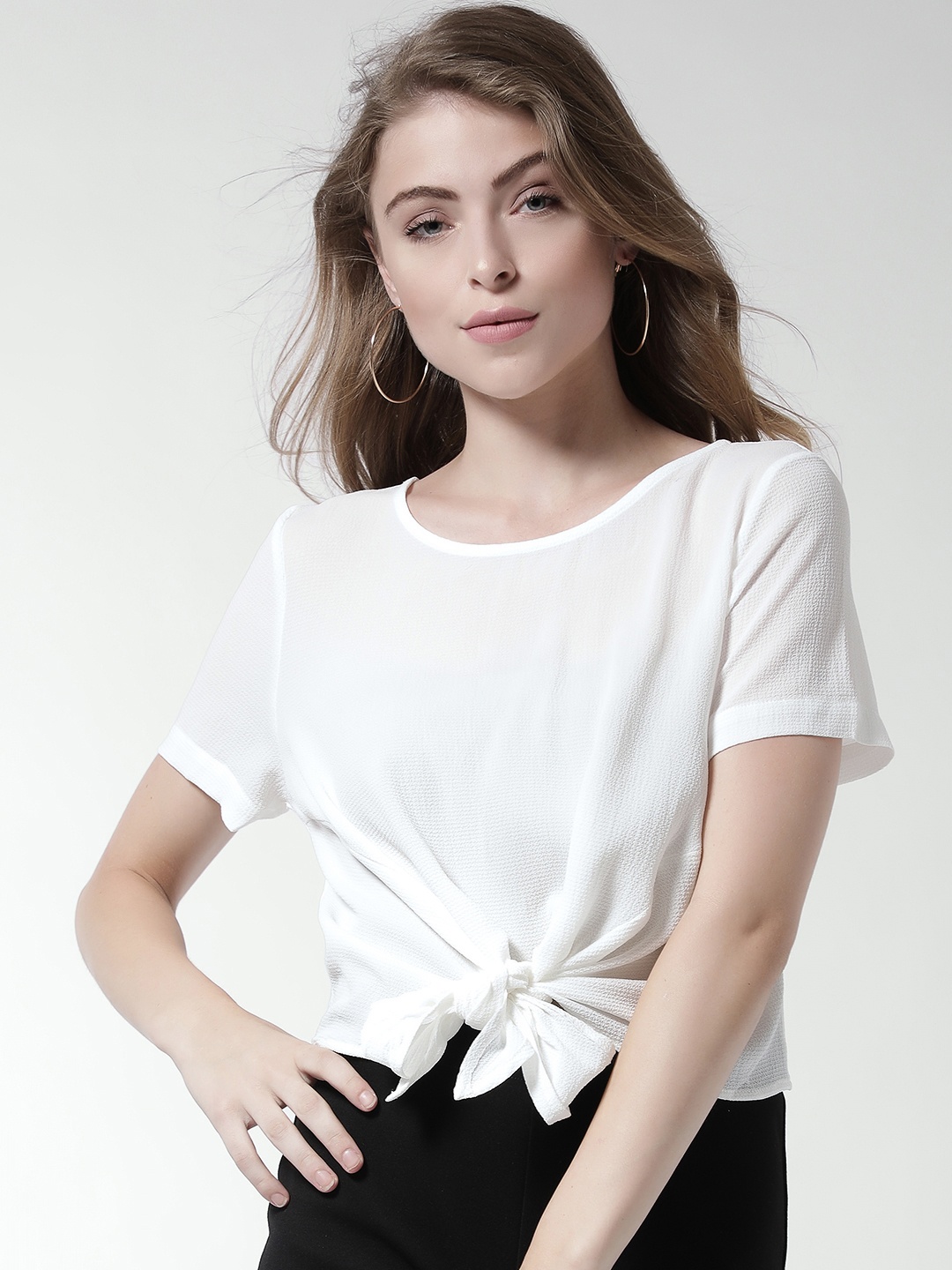 

FOREVER 21 Women White Tie-Up Detail Top