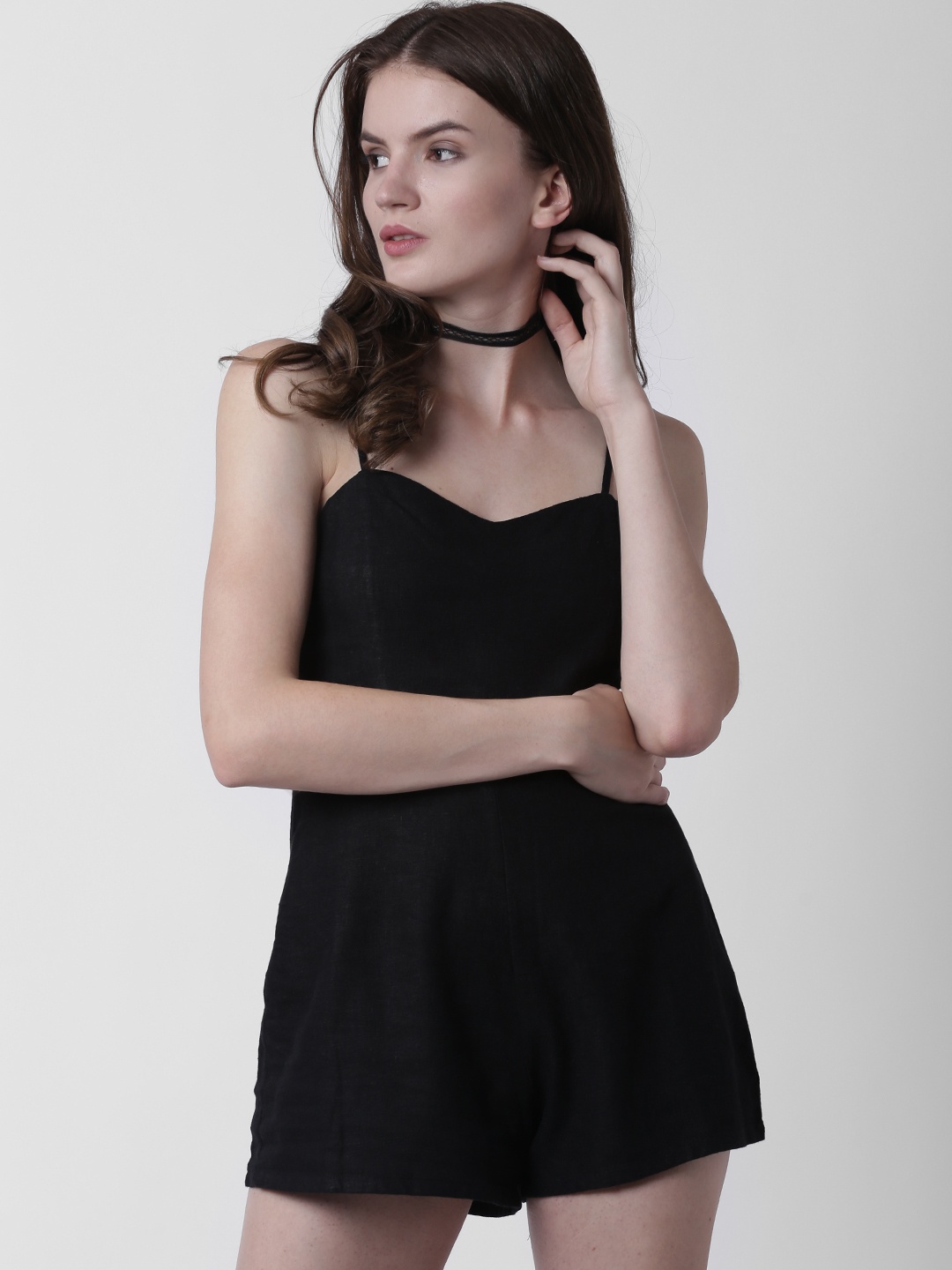 

FOREVER 21 Black Solid Playsuit