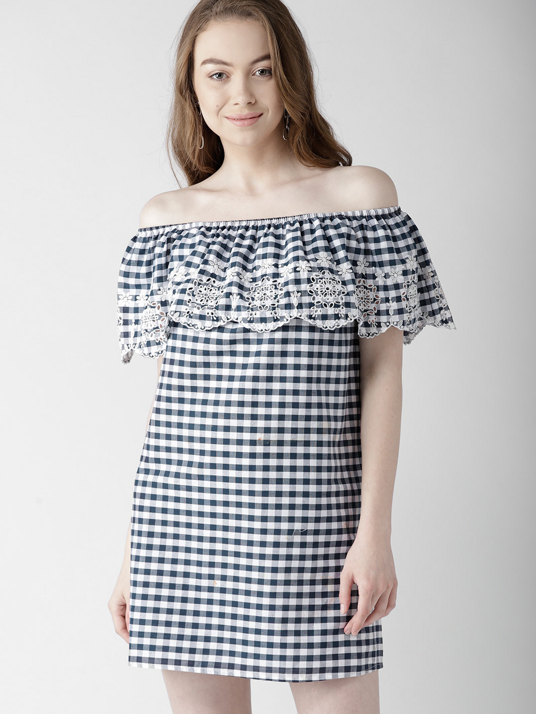 

FOREVER 21 Women Navy Blue & White Checked A-Line Dress