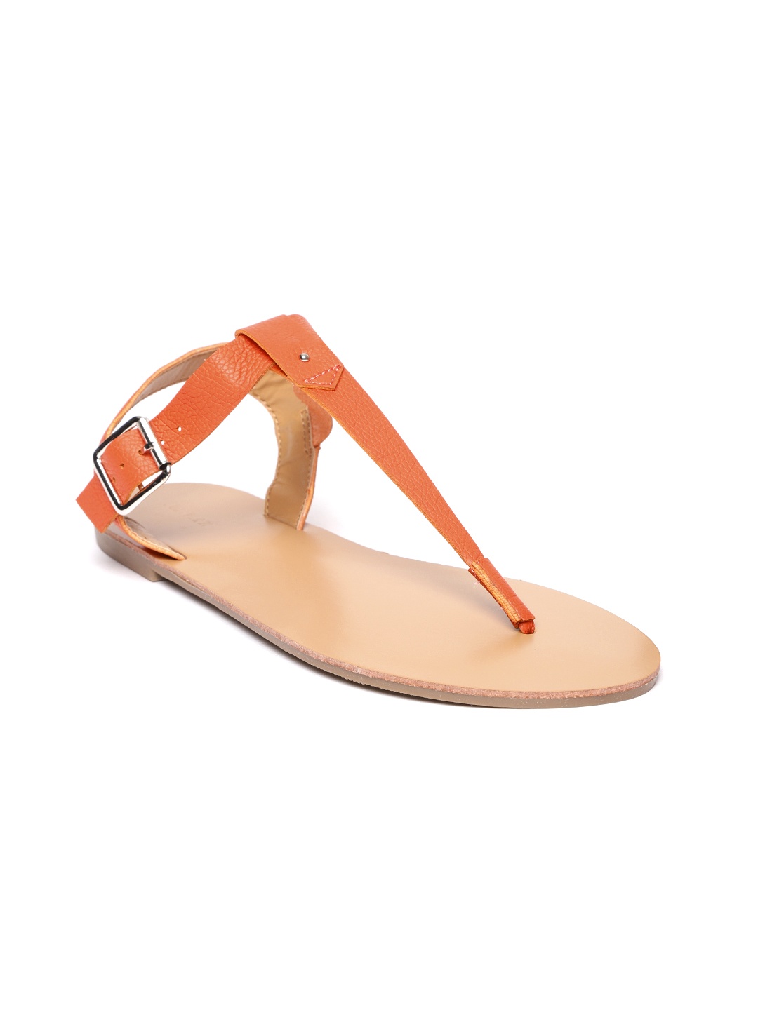 

FOREVER 21 Women Orange Solid T-Strap Flats