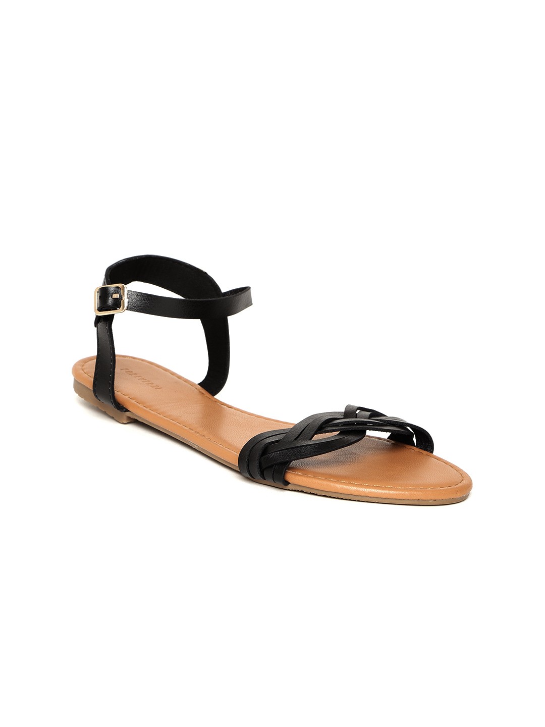 

FOREVER 21 Women Black Solid Open Toe Flats